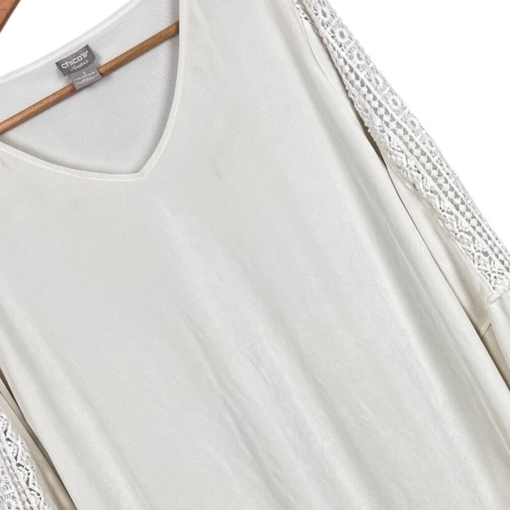 Chico’s Travelers Women’s 3 (16/18) Ivory Lace Sleeve Tunic Top Lined Stretchy